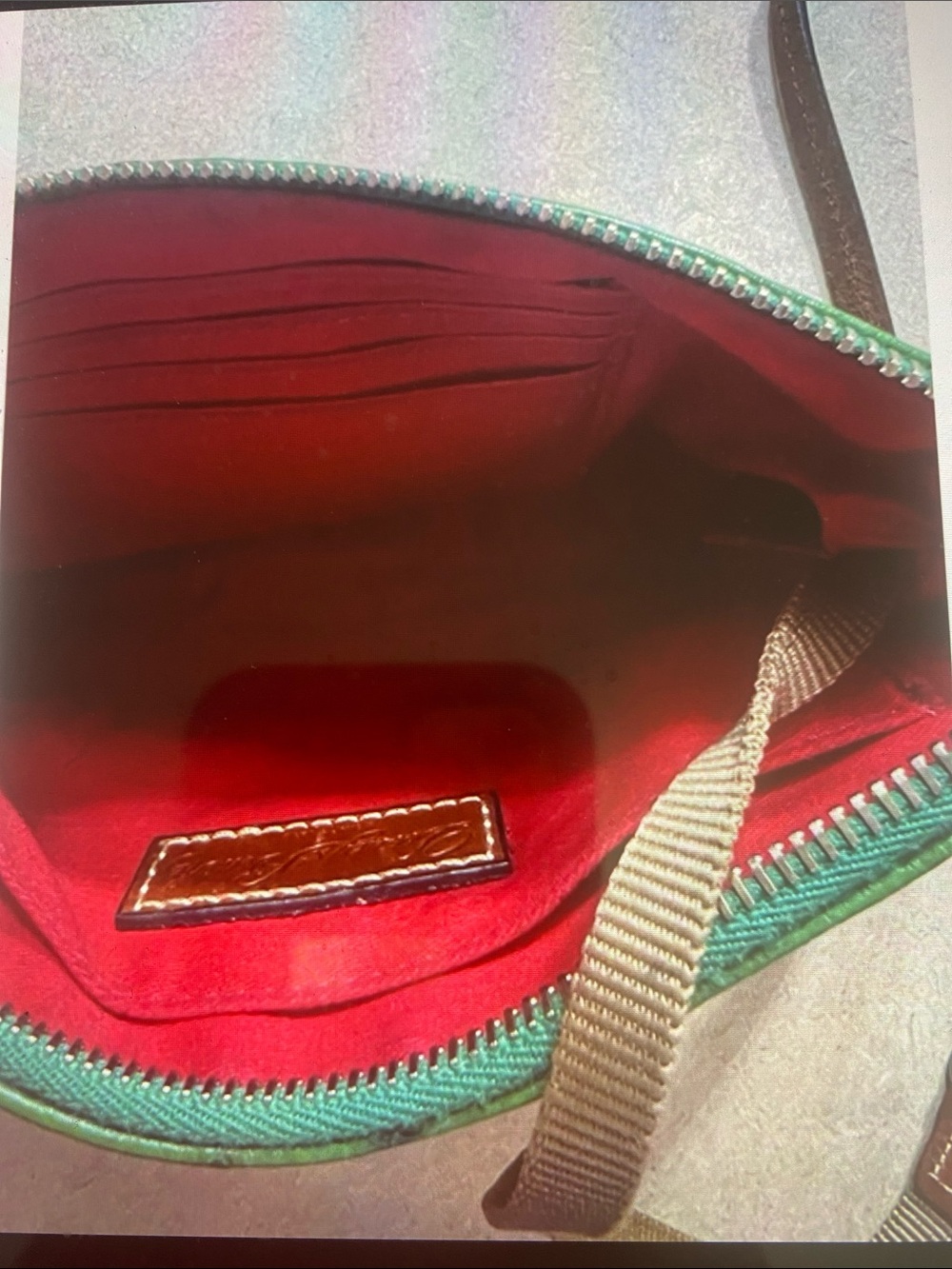 Dooney & Bourke Green Ostrich-Embossed Crossbody Bag- EUC - Picture 6 of 15